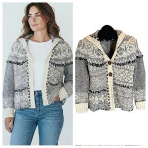 Free People Fair Isle Wool Blend Hooded Cardigan Sweater